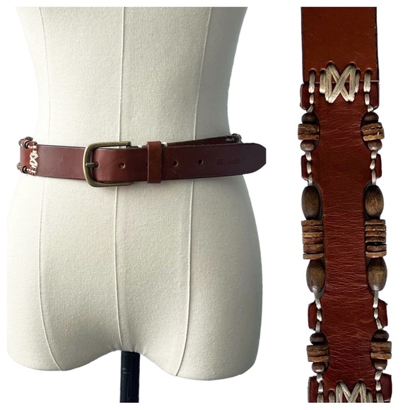 Omega Rustic Beaded Leather BeltMEDIUM